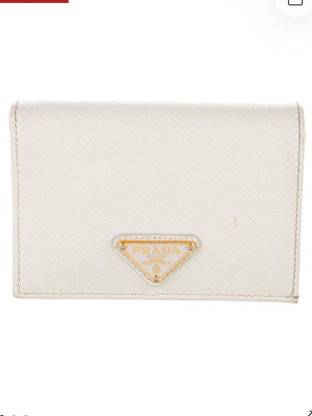 Prada Cream Saffiano Leather Card Case with Gold Logo Plaque